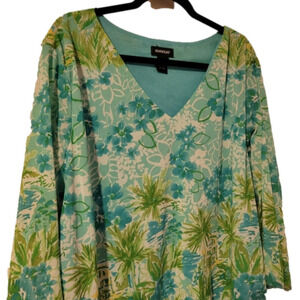 AVENUE Vintage V-neck Tropical Tunic Blouse Pre-owned 26/28